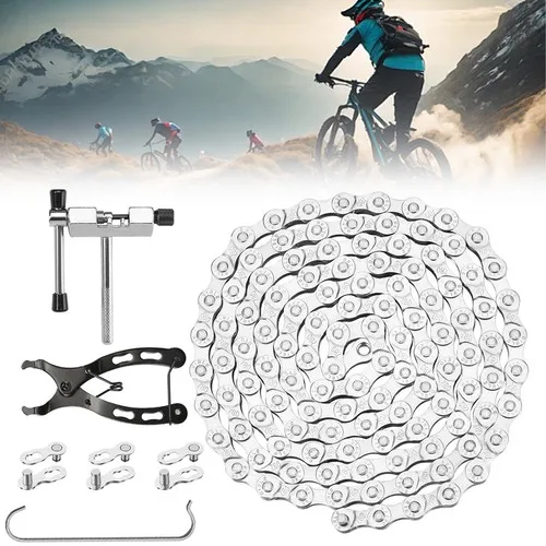 7-teiliges Fahrradketten-Werkzeugset Kompatibel mit 6/7/8-Gang-Fahrradketten, Multifunktionales Fahrradketten-Reparaturset, Tragbares Fahrrad-Wartungszubehör für Rennräder und Mountainbikes