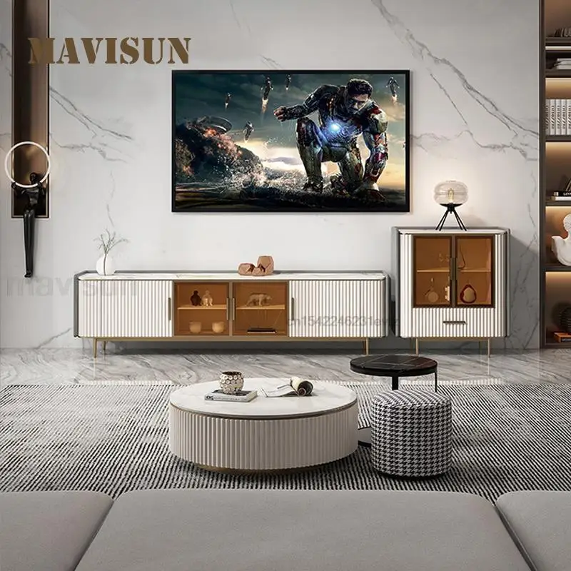 

Mavisun Living Room Set TV Stands Console Table Pine Wood Rock Slab Desktop White Paint Console Mobile Muebles Home Furniture