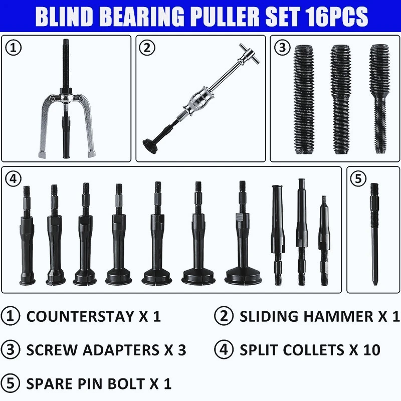 

DB-Kit extracción cojinetes carrera interior y sello, juego extractores orificios ciegos, martillo slizante, herramienta e