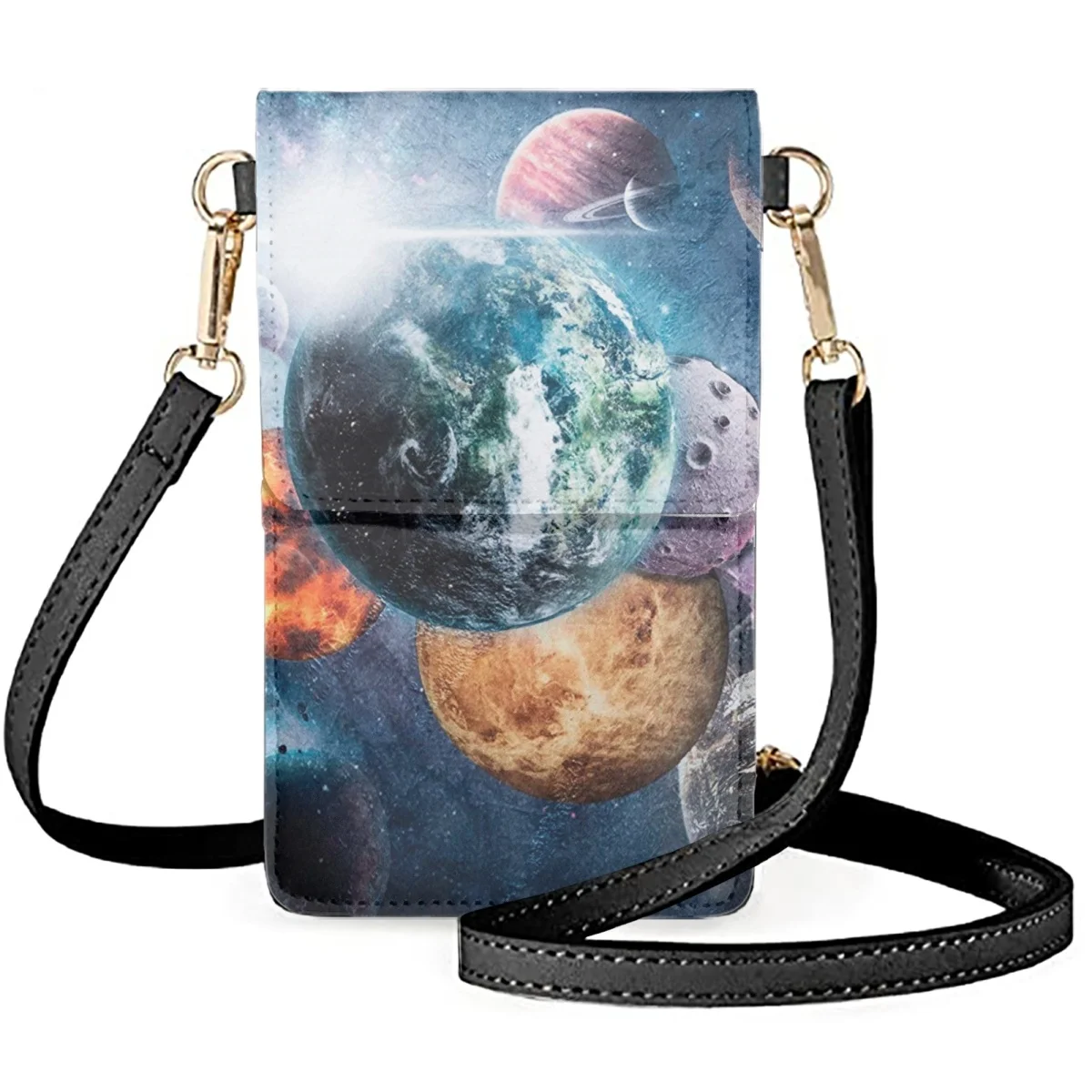 FORUDESIGNS Space Earth Print Unisex Cellphone Bag Leather Solar System Outer Space Messenger Bags Women's Shoulder Crossbody ba