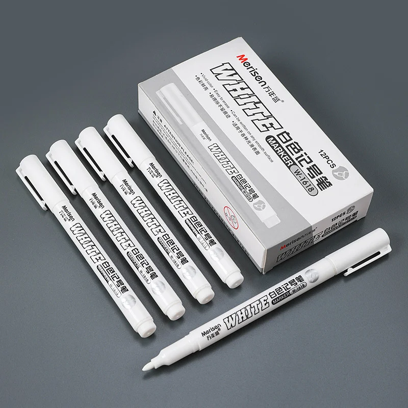 قلم تحديد أبيض مضاد للمياه طلاء كحولي أقلام تلوين بإطارات زيتية أقلام جرافيتي قلم جيل دائم للنسيج جلد خشبي Marker1.5MM