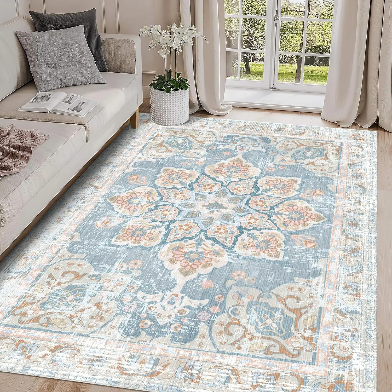 Bohemian Retro Pink Green Floral Decoration Carpet Living Room Bedroom Sofa Coffee Table Mat Home Living Room Decoration Tug