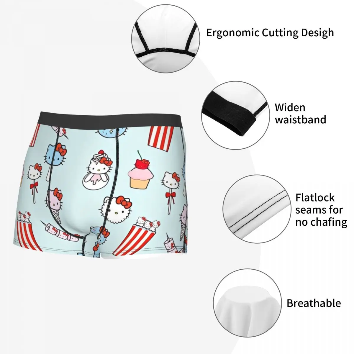 Custom Hello Kitty Ice Cream Boxer Shorts, Roupa interior engraçada, Cuecas de edredão aconchegante, Donut Boxers Acessórios