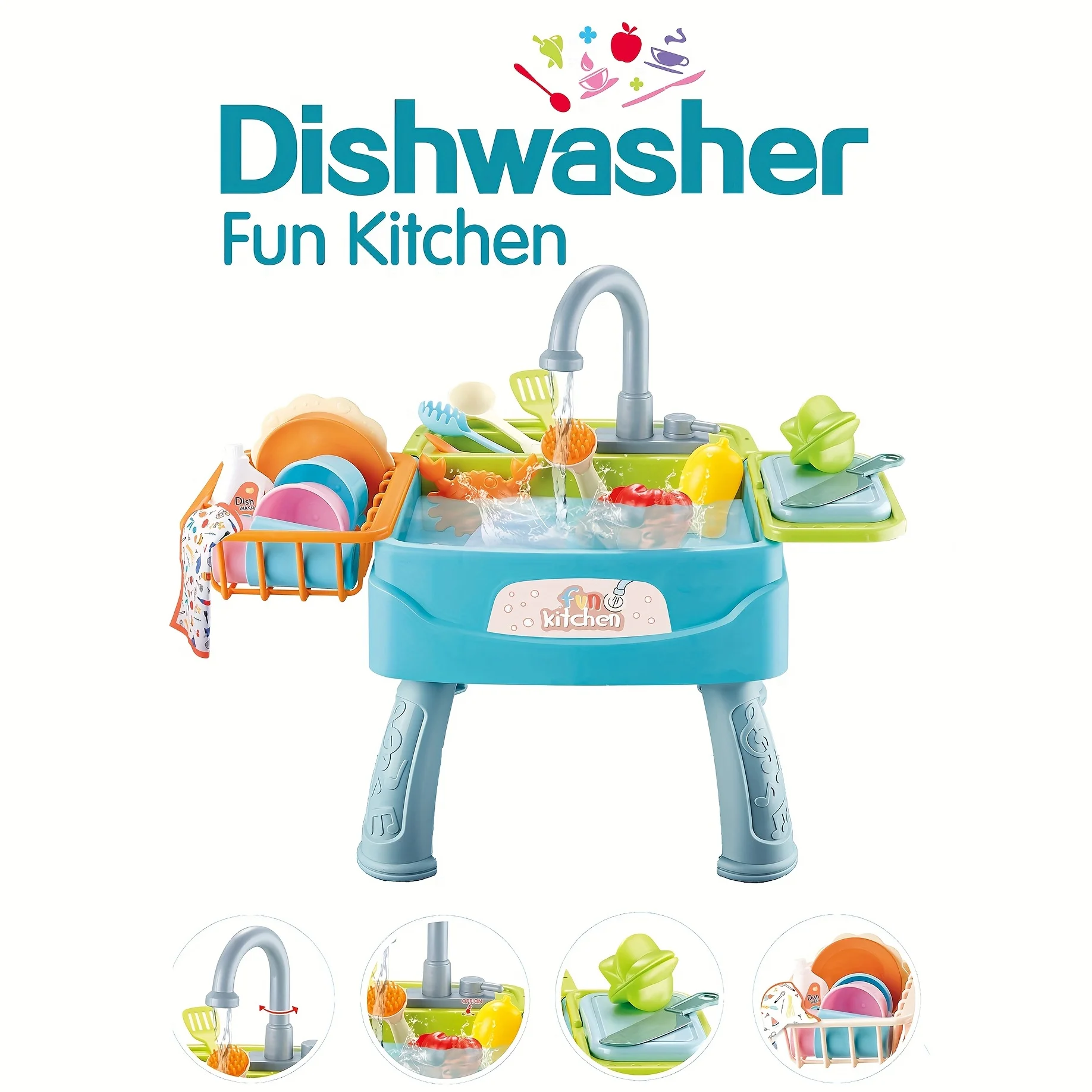 

Kids Children 2024 Funny Happy Kitchen Sink Toys Dishwasher Toy With Running Water, Dishwasher Playing For Girls Boys，gift