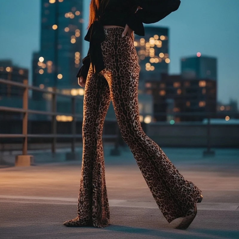 Nuovi pantaloni sportivi svasati slim da donna alla moda a vita alta con stampa leopardata Pantaloni sottili possono essere indossati in tutte le stagioni