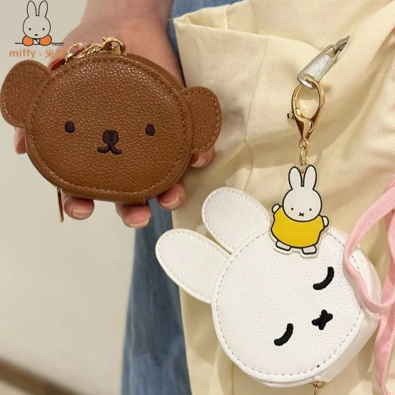

Cute Miffy Cartoon High-looking Fashionable Zipper Coin Purse Double-layer PU Material Earphone Storage Bag with Backpack Charm