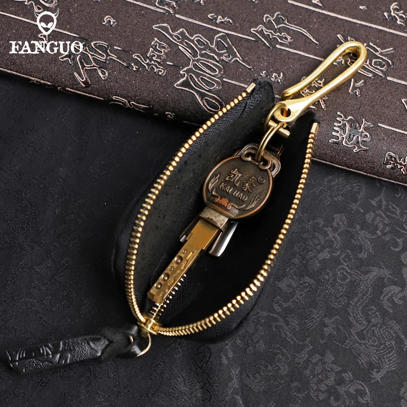 Vintage Genuine Leather Key Wallet Portable Door Car Key Case For Men Housekeeper Key Holder Organizer Keychain Keyring Bag