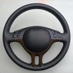 Black Full Leather Without Holes Car Steering Wheel Cover DIY Microfiber Leather For BMW E39 E46 325i E53 X5 Auto Accessories