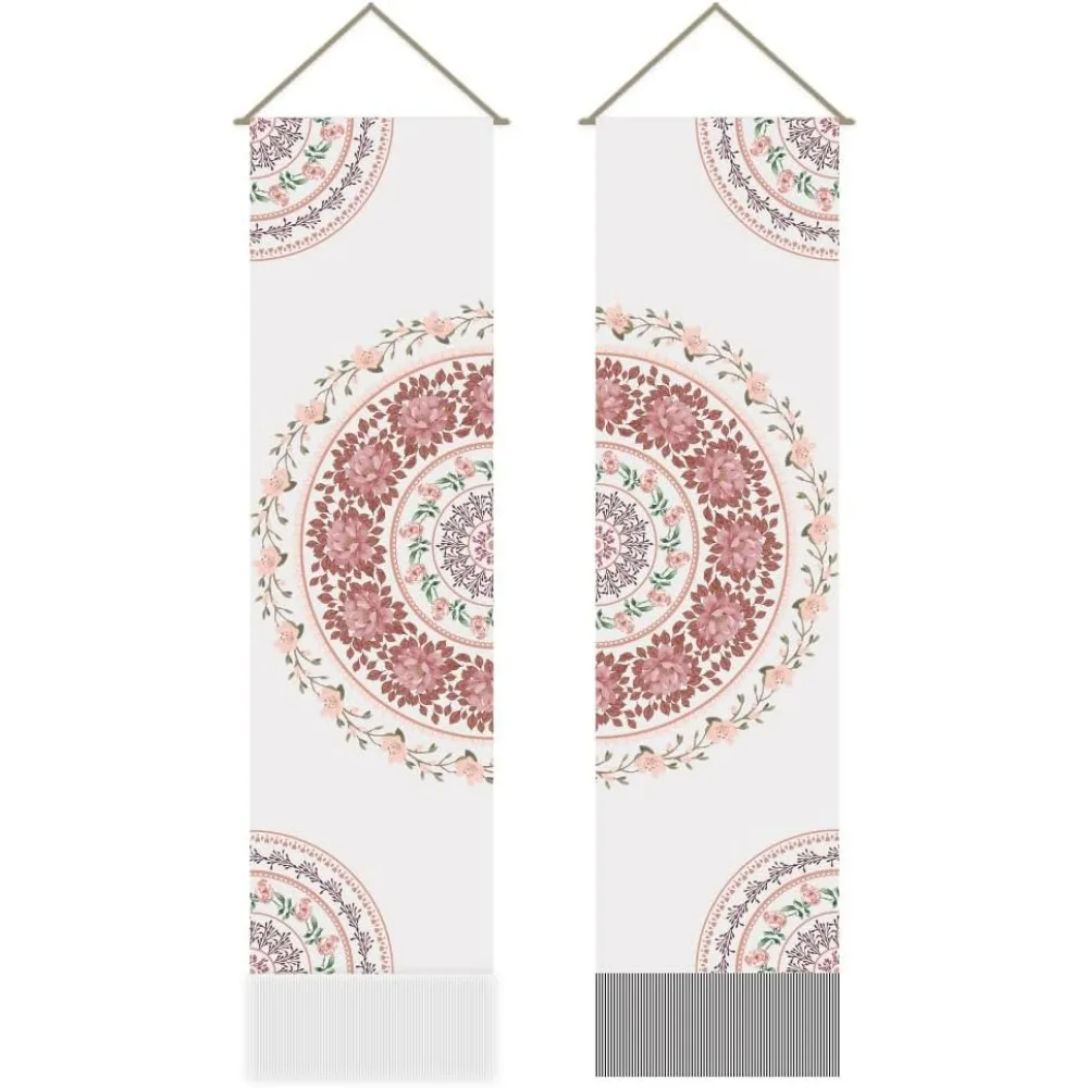 2 Pcs Pink Floral Tapestry, Mandala Long Vertical Tapestry Wall Hanging, Bohemia Tassel Tapestry Wall Tapestry Mystic