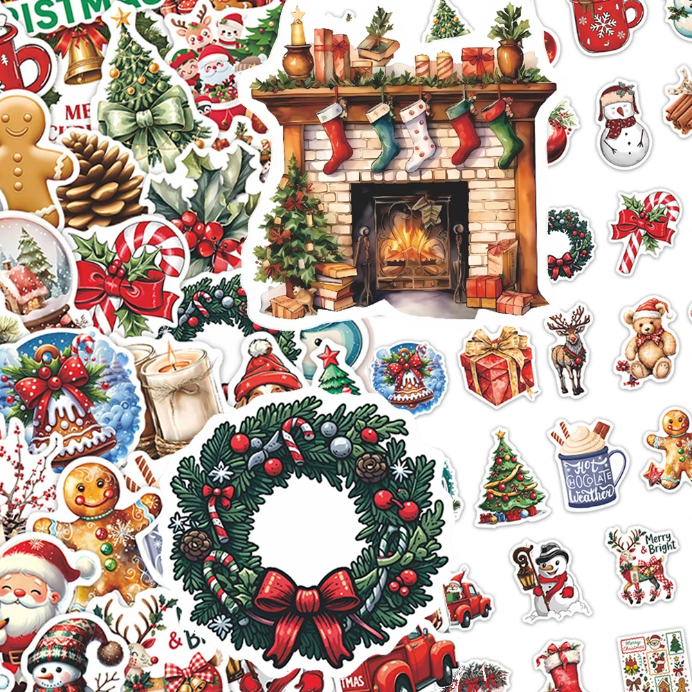 

10/30/60pcs Merry Christmas Festive Stickers Vintage Cartoon Santa Claus Snowman Decals Suitcase Phone Laptop Cute Sticker Toys