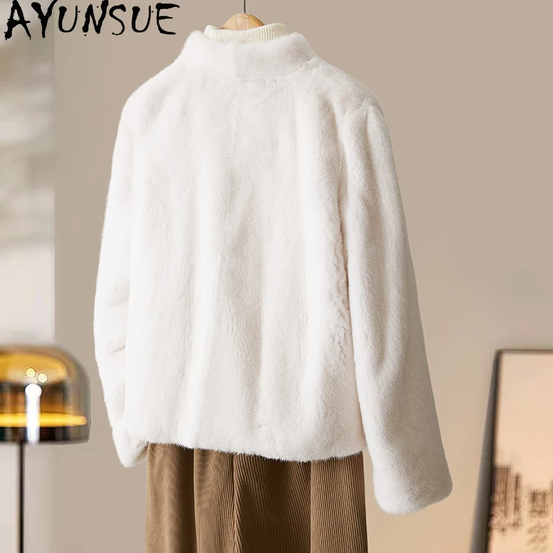 AYUNSUE 本物の毛皮のコート女性服天然女性ミンクレディースコート暖かい冬ジャケット 2025 新しいアウターウェア Шуба Женская
