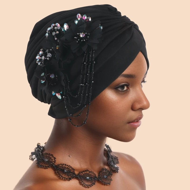 Elegant Floral Tassel Turban Cap for Women Breathable Stretchy Beanie Hat Perfect for Ramadan & Chemotherapy Patients view 6