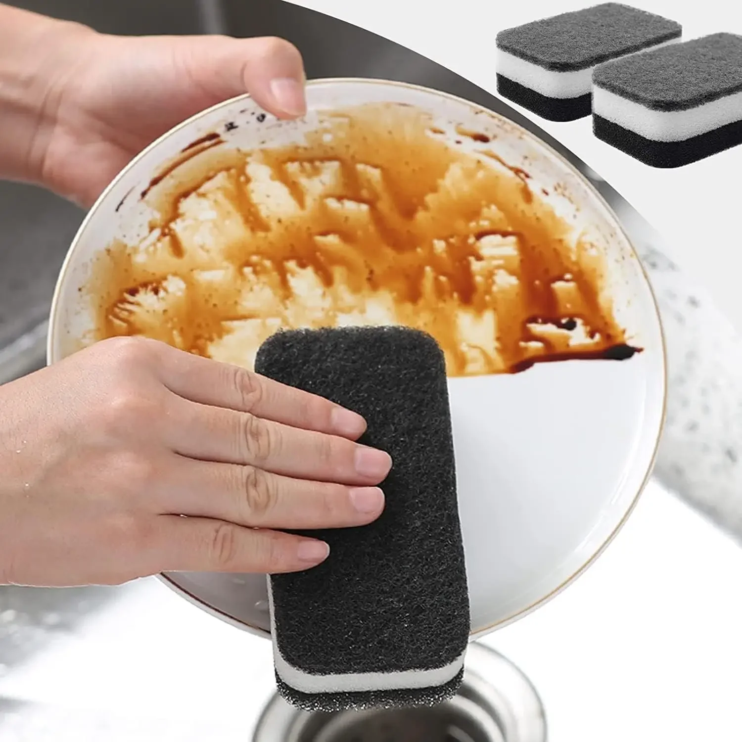 Kitchen Magic Scrub Cleaning Sponges Double-Sided Highly Absorbent Pot Rust Stain Dishwashing Sponge Black White Scouring Pads