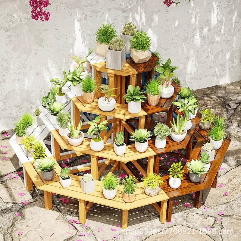 Outdoor preservative wood balcony corner flower rack corner multi-layer ladder corner succulent plant display rack floor type