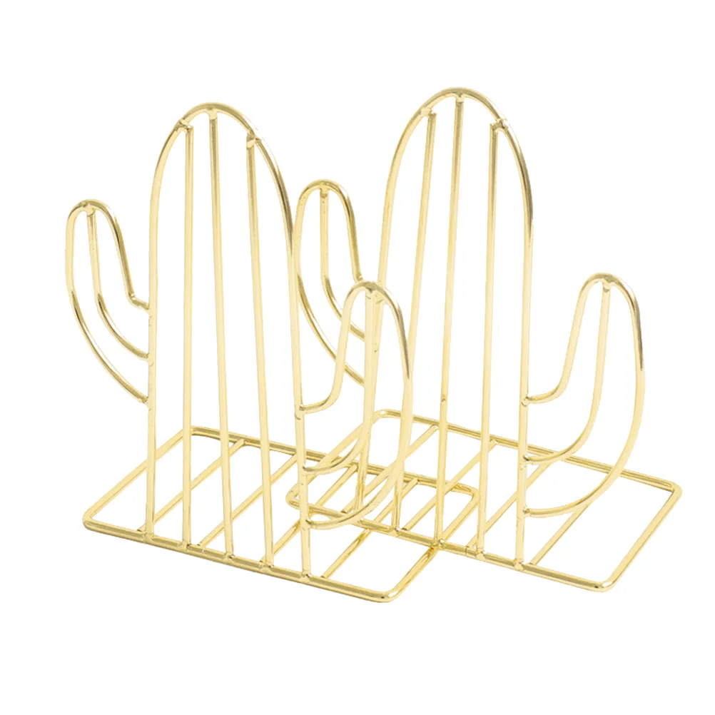 1Pair Cactus Shape Metal Bookends Creative Book Organizer Book Stand Rack for Home Office Classroom Desktop Shelf