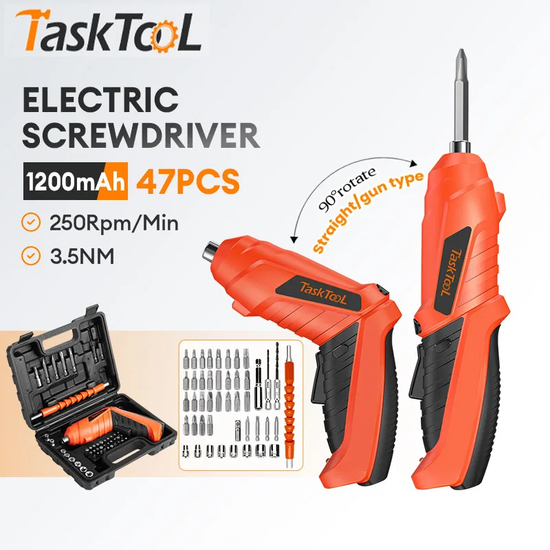

TASKTOOL Обновление комплекта отверток с литиевой аккумуляторной батареей, беспроводная электрическая отвертка, набор сверл, складные домашние электроинструменты
