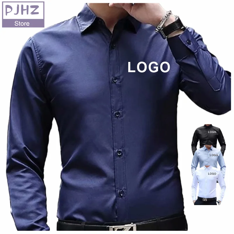 Men\'s Long Sleeve Business Shirt Quick Dry Breathable Work Shirt Custom Degisn Company Logo Print Embroidery