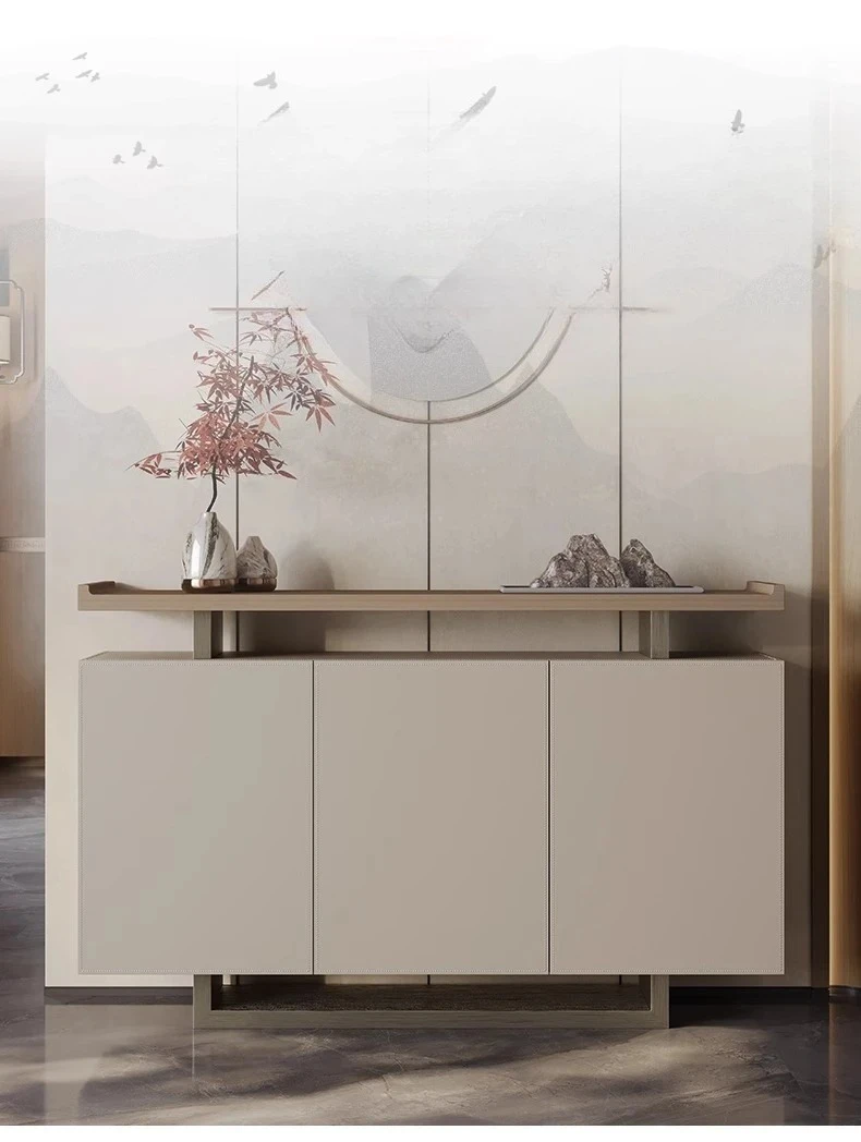 

New Chinese-style solid wood porch cabinet Modern wall entry foyer cabinet Saddle leather partition cabinet