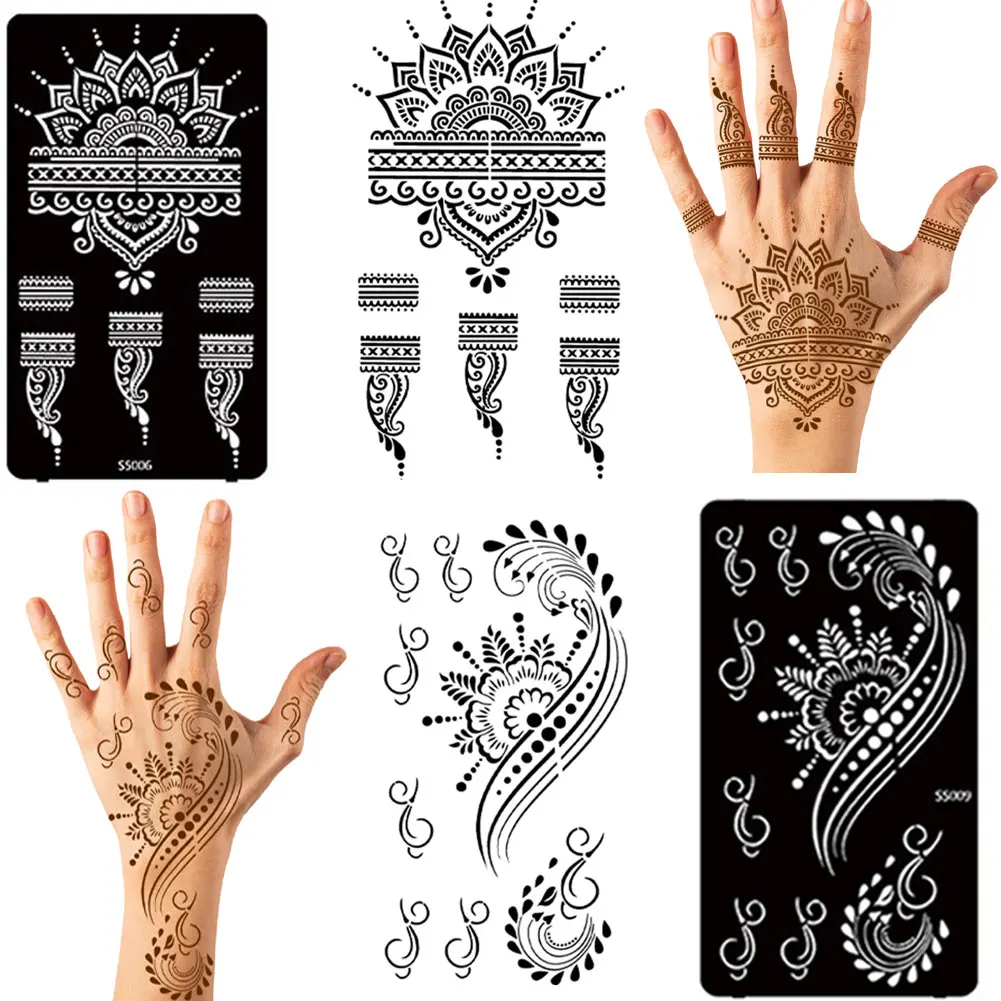 12 Sheets Temporary Tattoo Stencil Henna Tattoo Stickers Kit Hand Arm Airbrush Tattoo Template for DIY Body Art Sticker