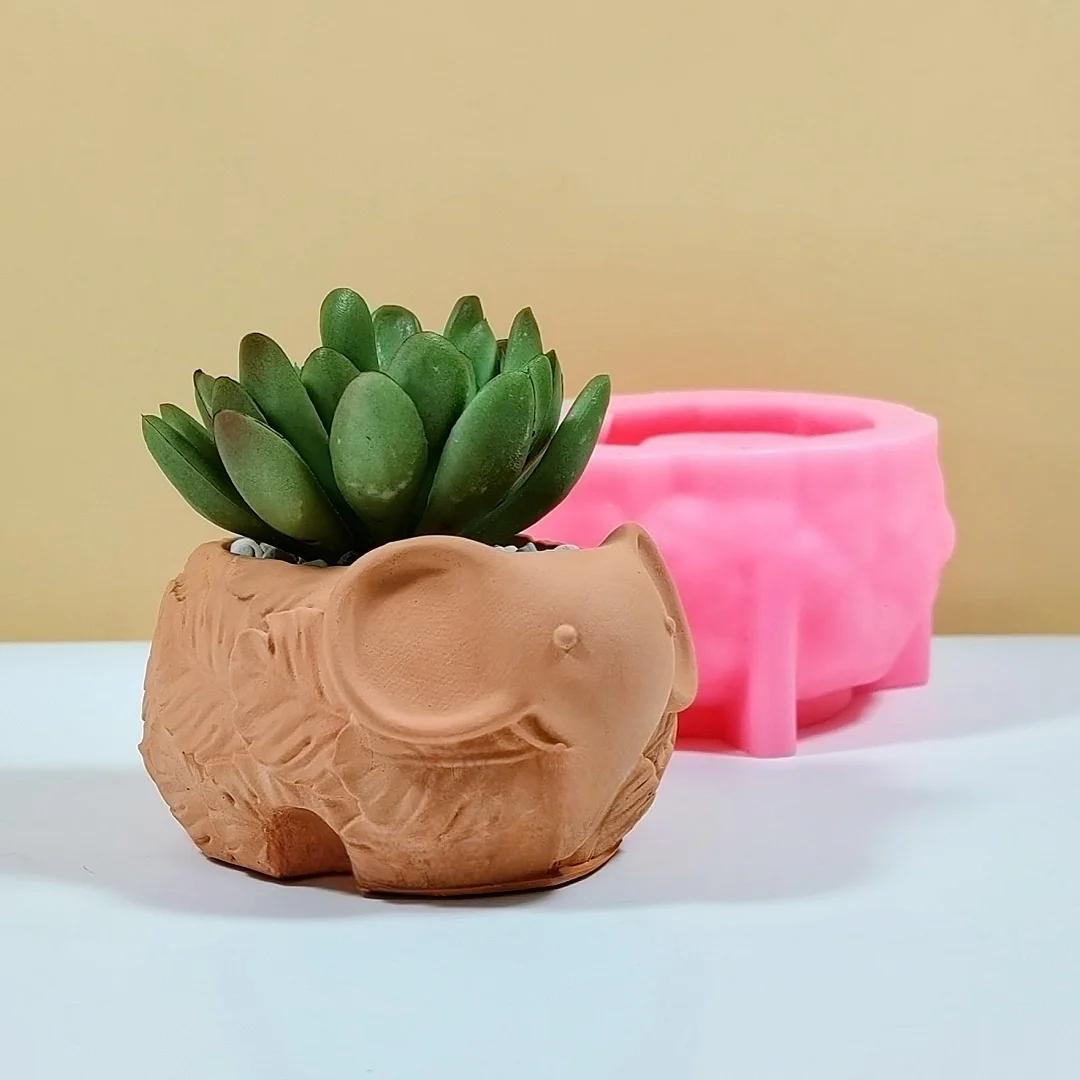 3D Leaf pattern elephant succulent plant flowerpot resin silicone mold flower rabbit fox box gypsum mold sheep Pot concrete mold