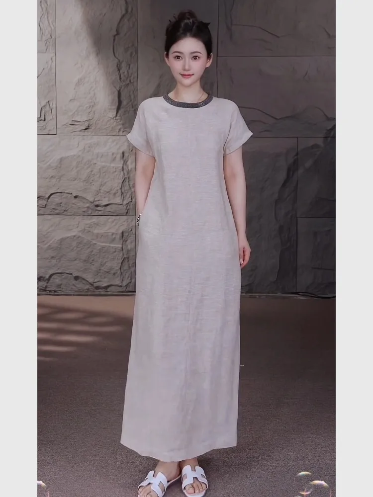 T-shirt en lin blanc Dr été ample minceur taille haute jupe trapèze Ele Unique Sle trajet automne dames Dr