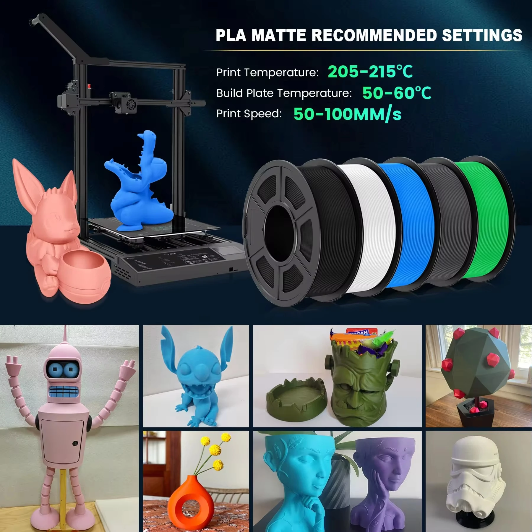 SUNLU 5KG PLA Matte 3D Printer Filament 1.75mm 1KG/Roll Frosted Texture Neatly Wound For FDM 3D Printing Filaments Fast Ship