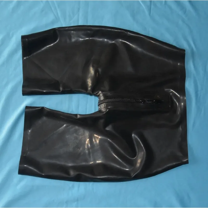 

Black Rubber Trousers Latex Boxer Shorts for Men with 2 Way Crotch Zippers Latex Shorts