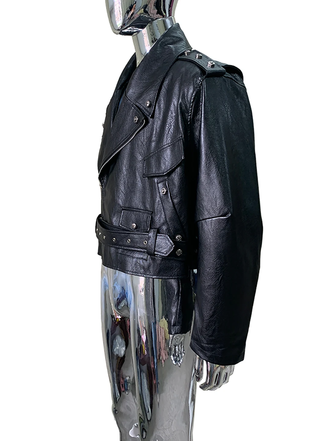 Loose Black PU Leather Jacket Men's Biker Style Short Coat Spring Fashionable Waterproof Durable Short Sleeve Zipper Closure