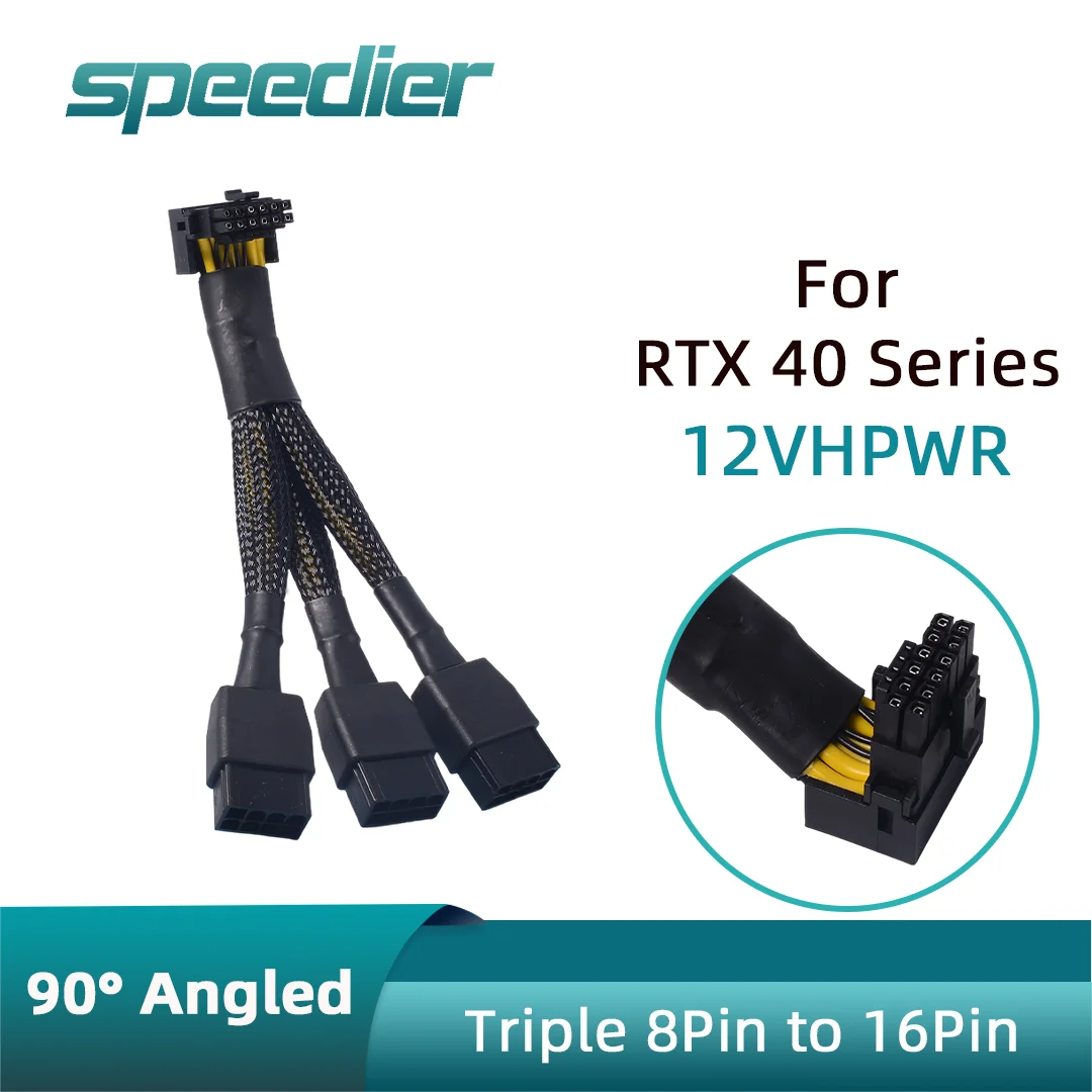 

90 Degree Elbow 3x 8Pin to 16Pin GPU Power Adapter Adapter Cable for PCIe 5.0 RTX4090 RTX4080 RTX40 12VHPWR to 3 x 8Pin , 0.15m