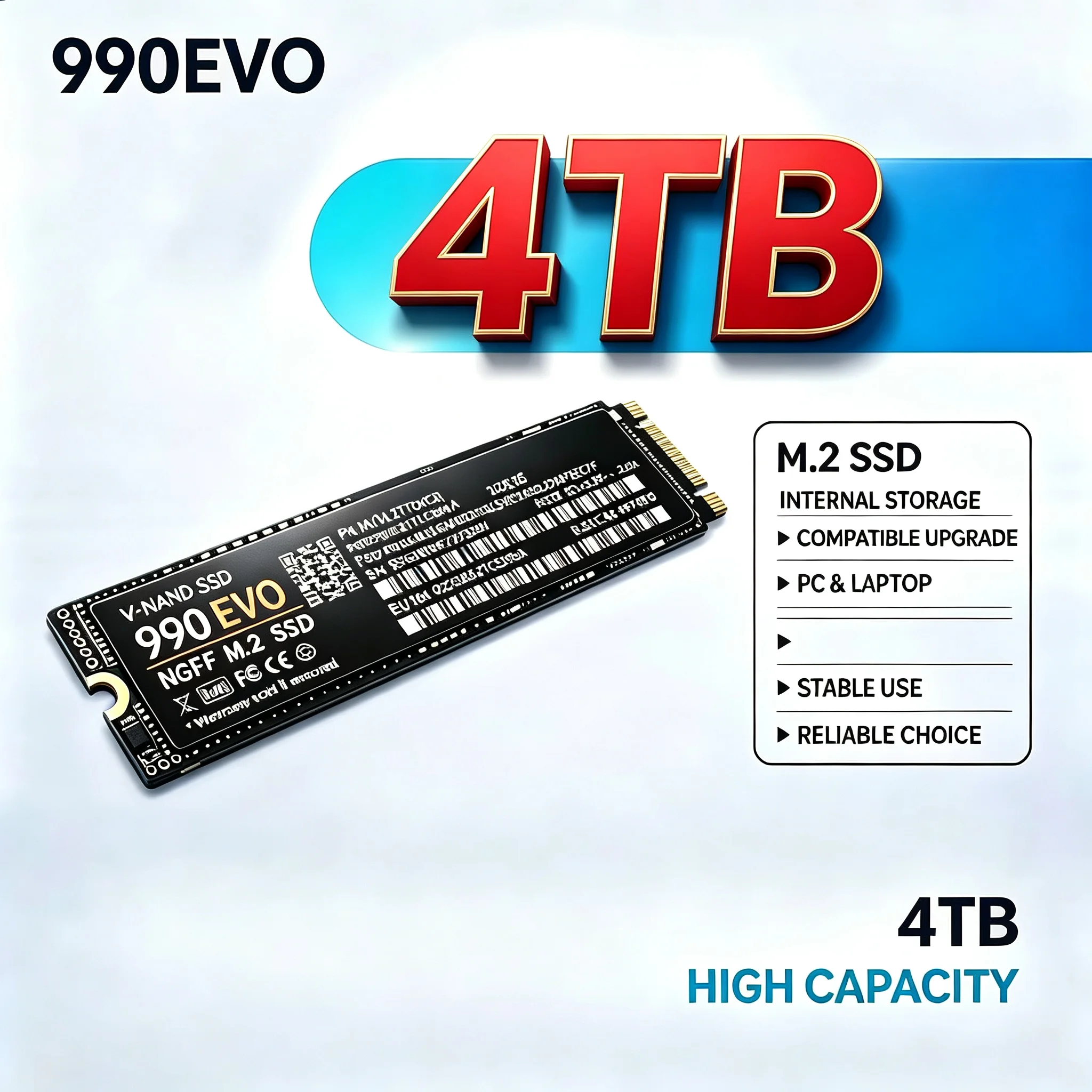 990 EVO M2 2280 NGFF High Speed SSD Hard Disk 1/2/4TB Option, High Read Write Speed Solid State Drive Perfect for PS5 Gaming Mac