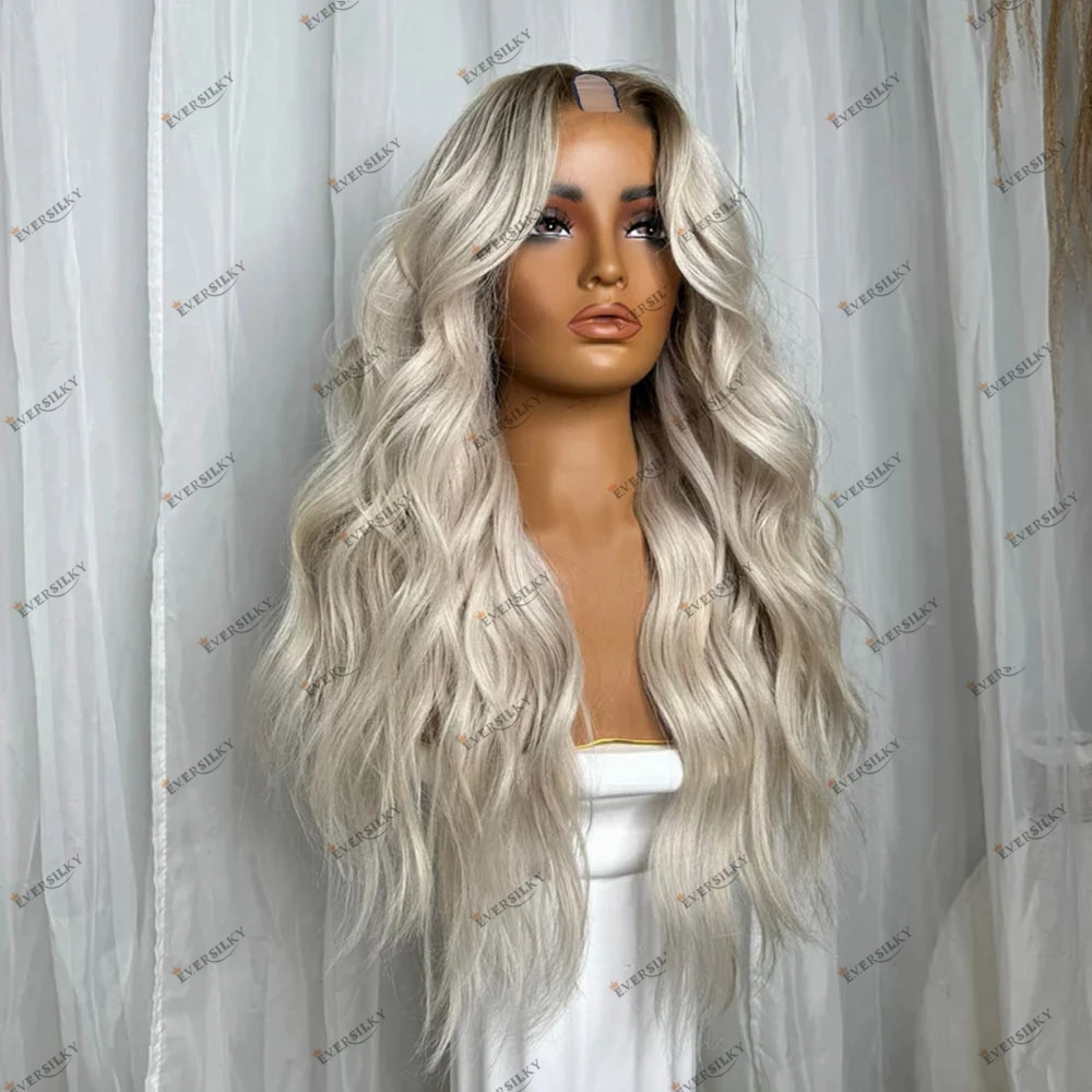 

Накладные парики из 100% натуральных человеческих волос, светло-русые, волнистые, омбре, без клея, 1*4 U-образные, для белых женщин, пепельно-русые, бразильские волосы Реми, V-образные парики