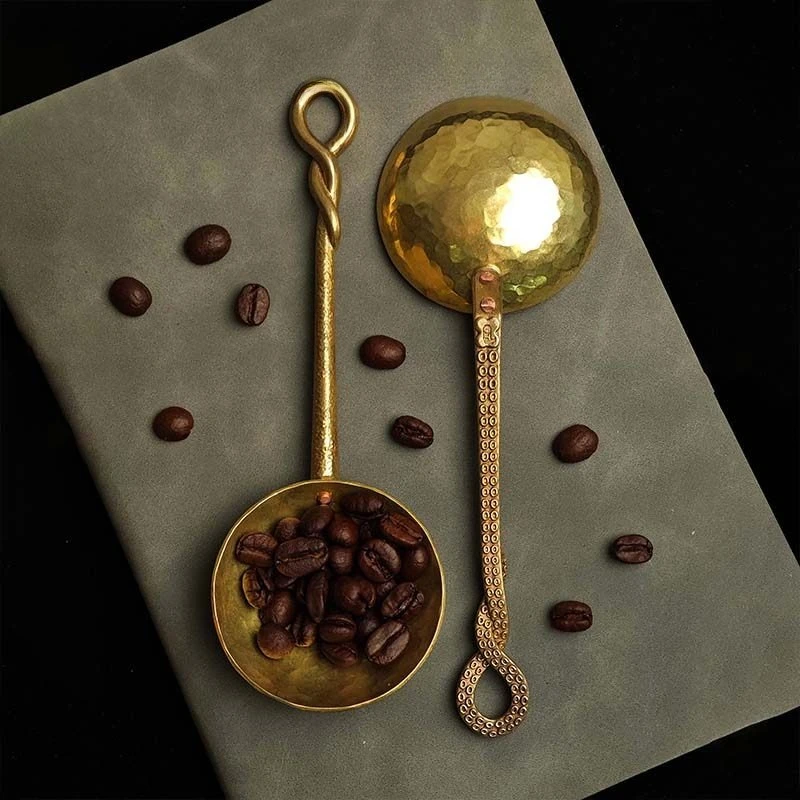 Copper Coffee Scoop Brass Crafts Antique Handmade Hammer Spoon Use For Espresso Beans, Tea Leaves, or Sugar