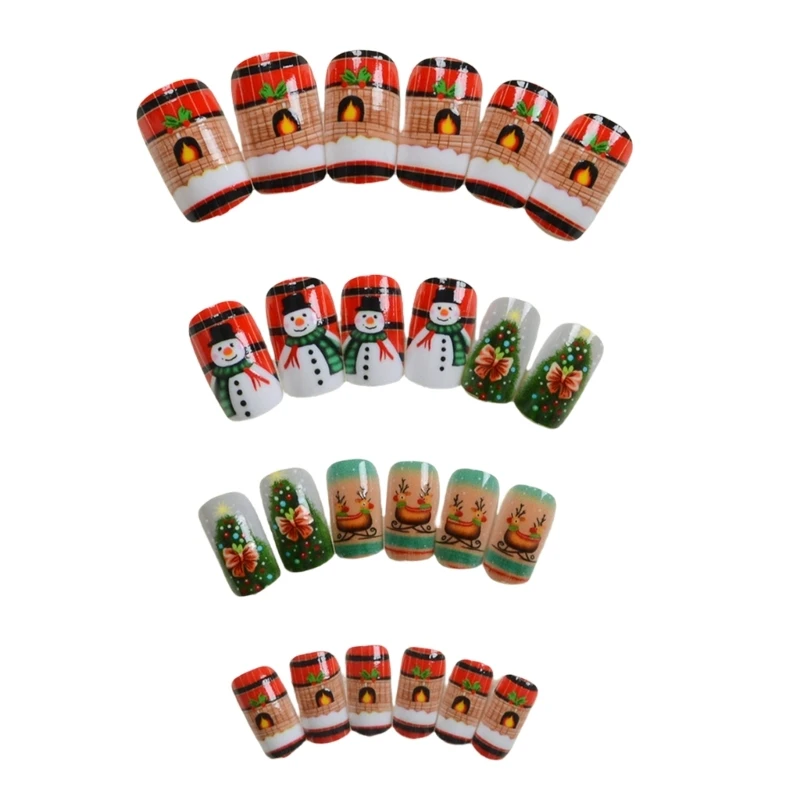 Alce copertura completa on inverno unghie finte natale stampa su unghie pupazzo neve unghie artificiali per donna