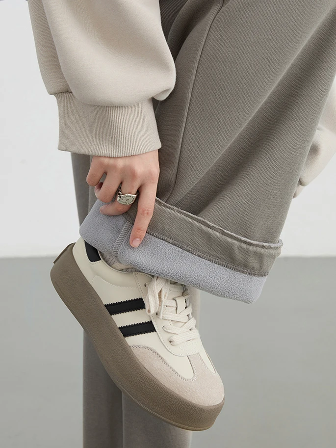 Pantalones CHIC VEN para mujer, pantalones lisos básicos a la moda con cordón elástico en la cintura, Pantalones rectos de felpa para mujer, Otoño Invierno 2025