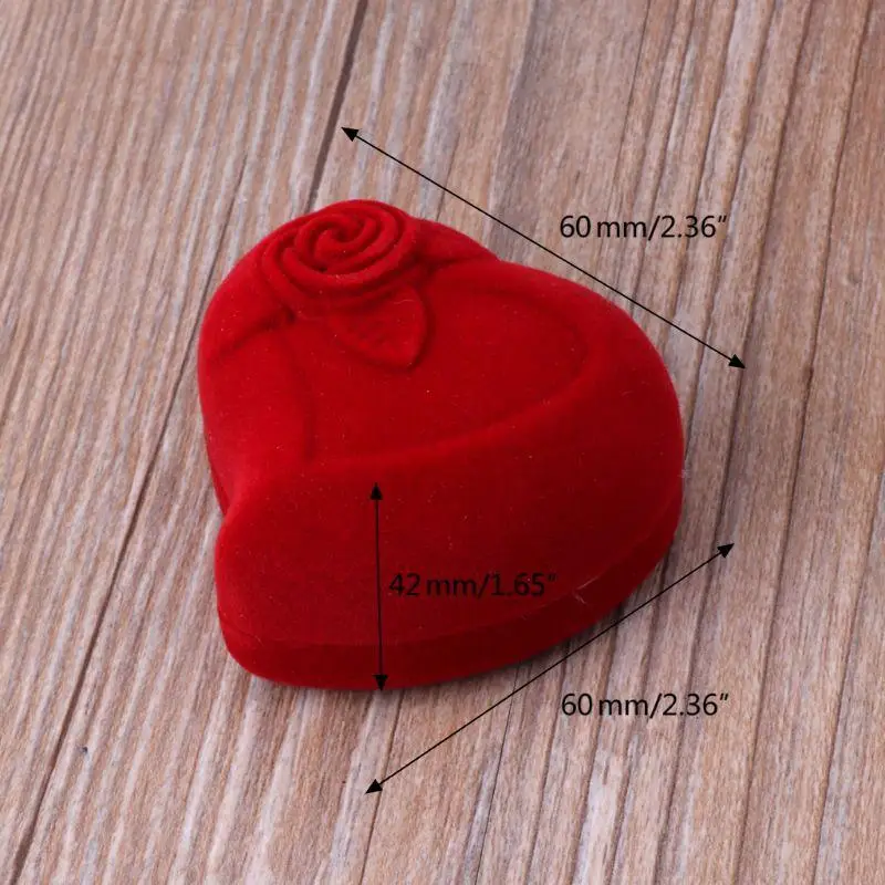 Caja anillo con forma corazón 77JB, terciopelo para ceremonia boda, estuche para anillo, pendiente, Jewe