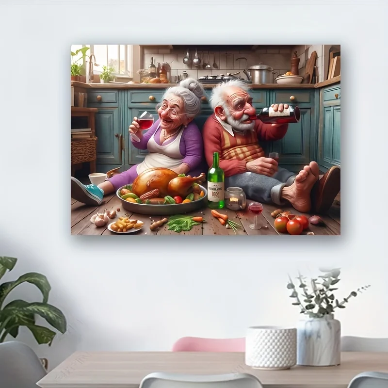 1000pcs Jigsaw Puzzle - Elderly Couple Dining Together, Vintage Kitchen Table Scene with Roasted Turkey, Vegetables & Wine - R