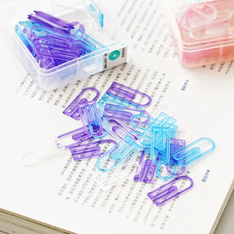 60pcs/box Colored Plastic Paper Clips Decorative paperclip bookmarker for book Stationery office supplies desk accessories