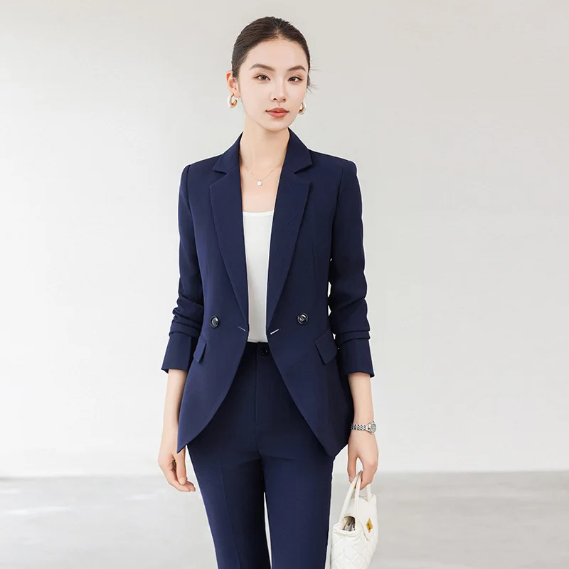 

Новый весенне-осенний элитный костюм-двойка 2025 года: широкие брюки и черный пиджак для женщин (деловой и повседневный стиль)