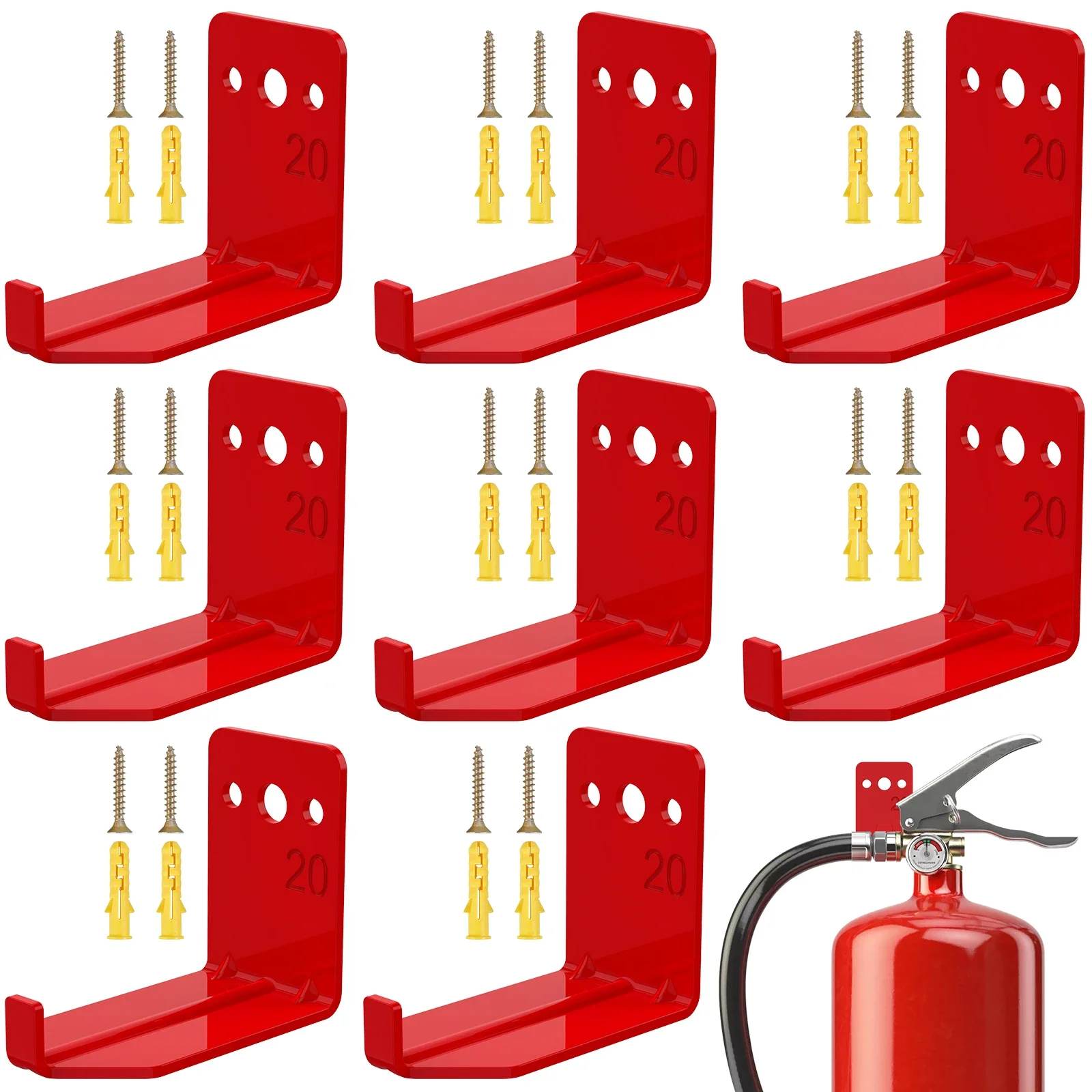 8Pcs Fire Extinguisher Bracket Universal Fire Extinguisher Hook Metal Fire Extinguisher Mount Holder with Screws Up to 20lbs