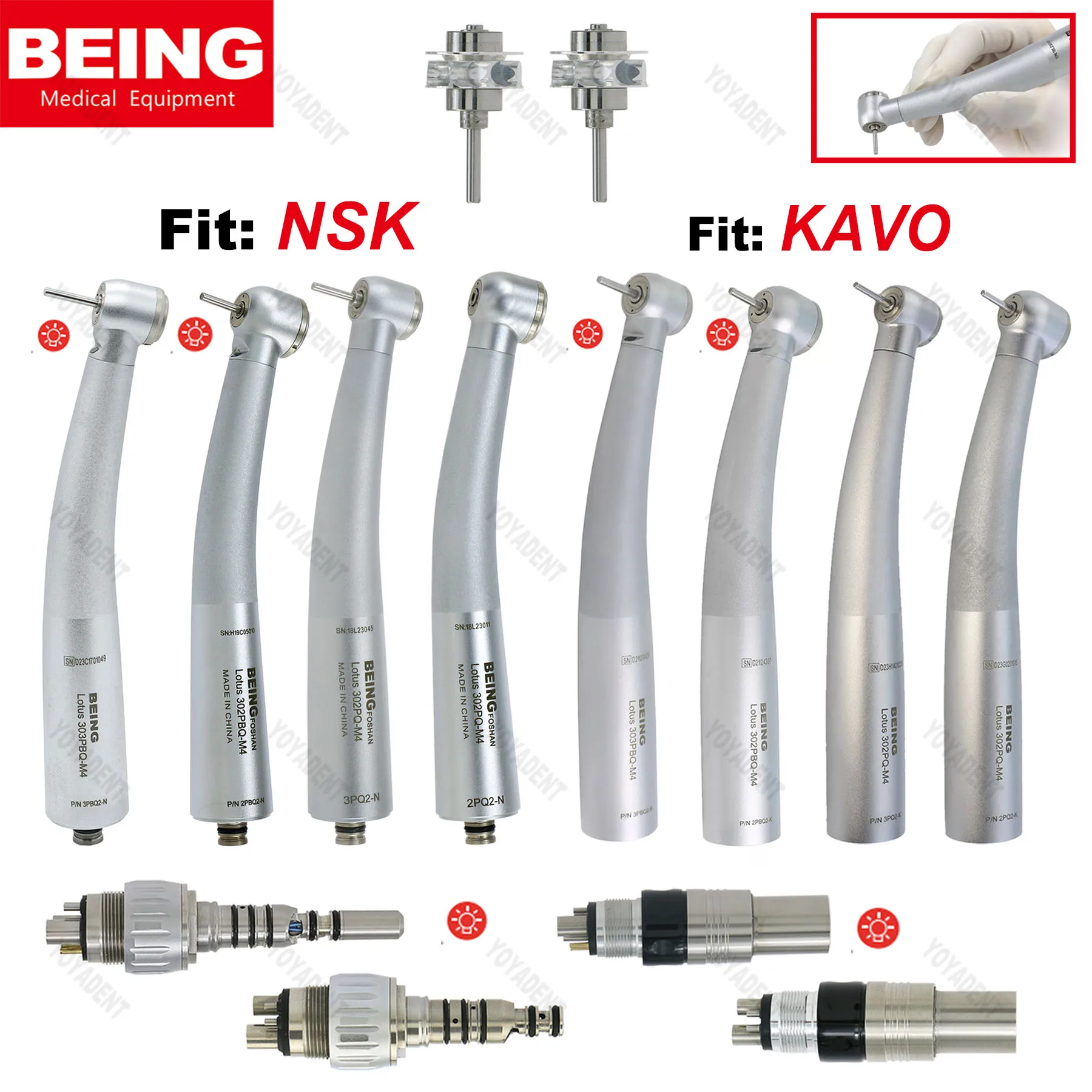 

BEING Dental Handpiece Fiber Optic High Speed Turbine Standard/Torque Head 4/6Holes Coupler LED Motor E Type Fit KAVO NSK