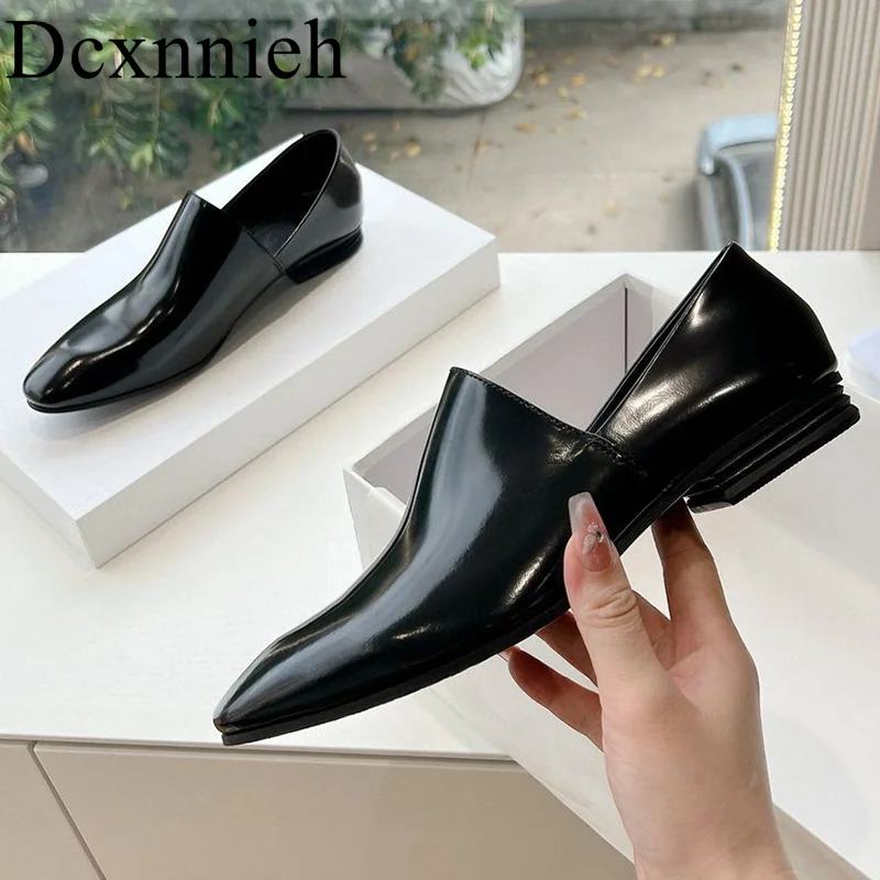 

Spring Autumn New Solid Color Genuine Leather Flat Shoes Women's Simple Versatile Lefu Shoes Daily Casual Commuter Shoes 2024