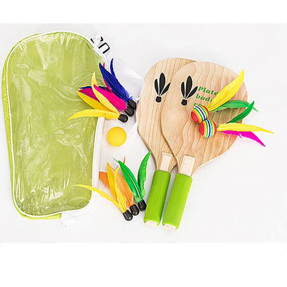 2 PCS/Set Badminton Racquet Paddle Beach Ball Wooden Racquets for Bamboo Racket