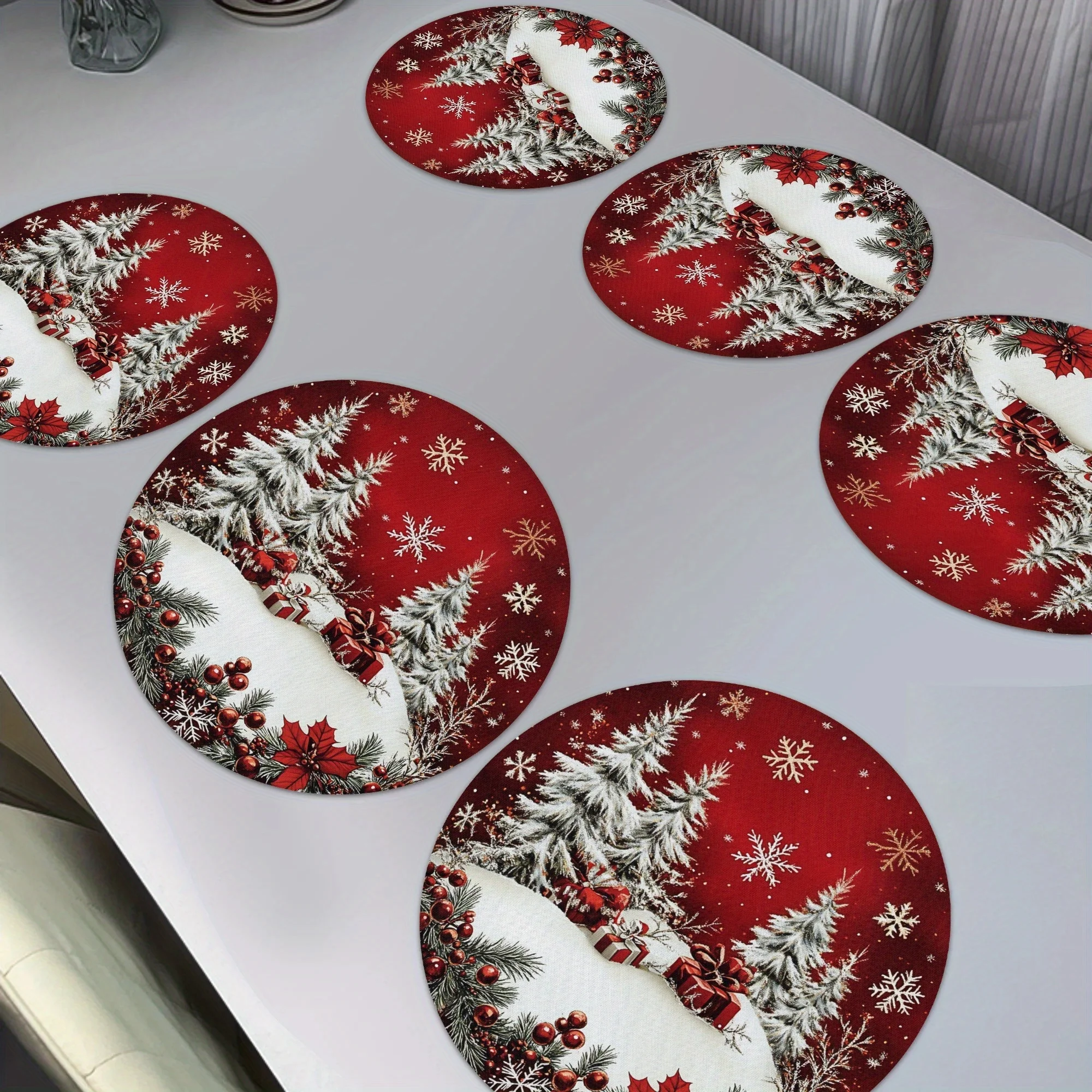VIKAMA 6-Piece Christmas Snow Scene Placemats Holiday Gathering Family Dinner Christmas Table Decor Accessories