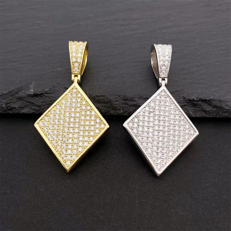 

Trendy 925 Sterling Silver D Color VVS1 Moissanite Rhombus Pendant for Women Plated White Gold Bling Geometric Pendant Gift