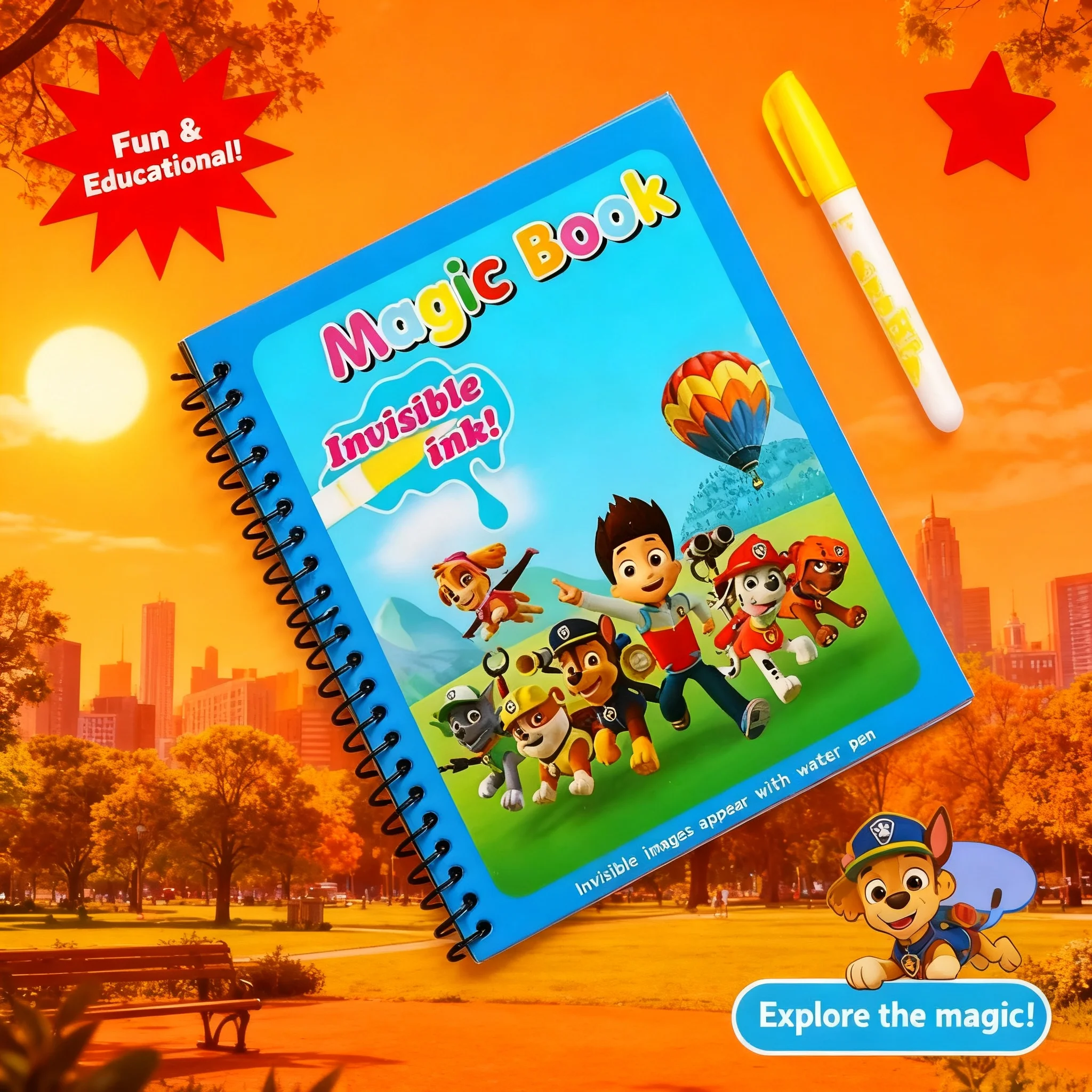 Paw Patrol Magic Water Painting Book Creative Graffiti Toys Dog Cartoon Print Seal Anime Model Children Gift
