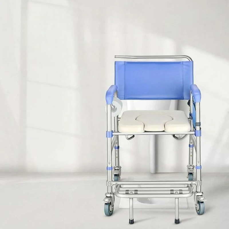 Foldable Toilet Chair with Wheels Shower Room Bath Chair Elderly Care Product Mobile Bathing Chair with Toilet Bucket
