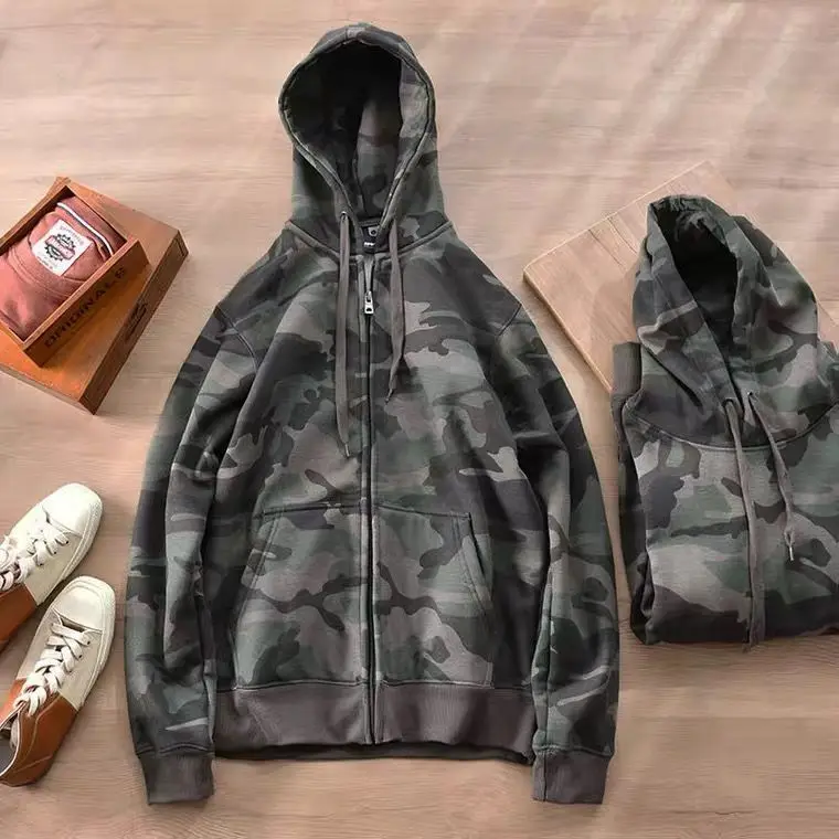 Autumn and Winter 2026 Couples Wear Men's and Women's Work Camouflage Jacket Hoodie Loose Large Size Cardigan Hooded Sweater Set