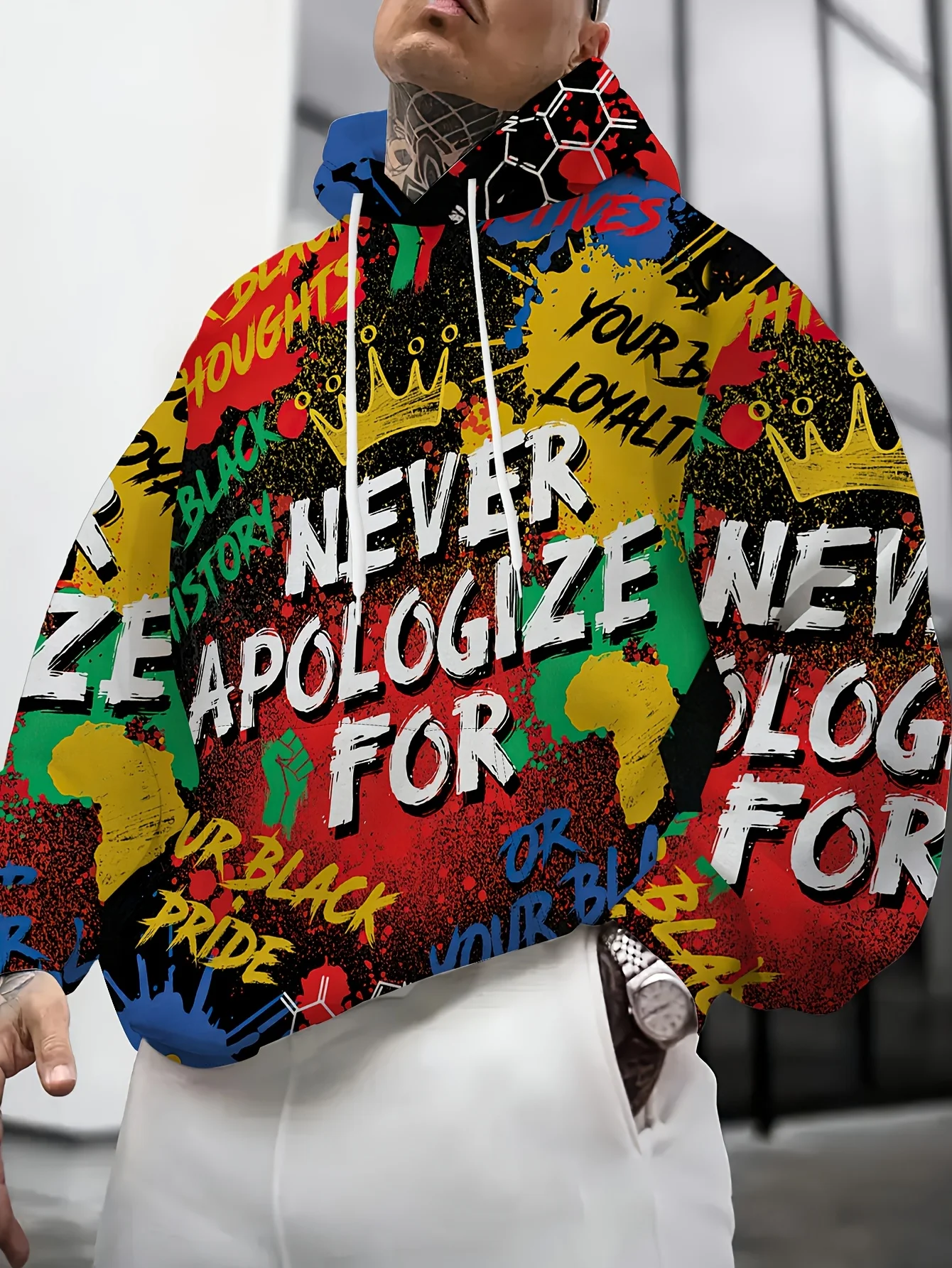 الرجال بلوزة كاجوال البلوز المتضخم هوديي شريط أفقي طباعة طويلة الأكمام فضفاضة حجم كبير للجنسين الرجال الملابس