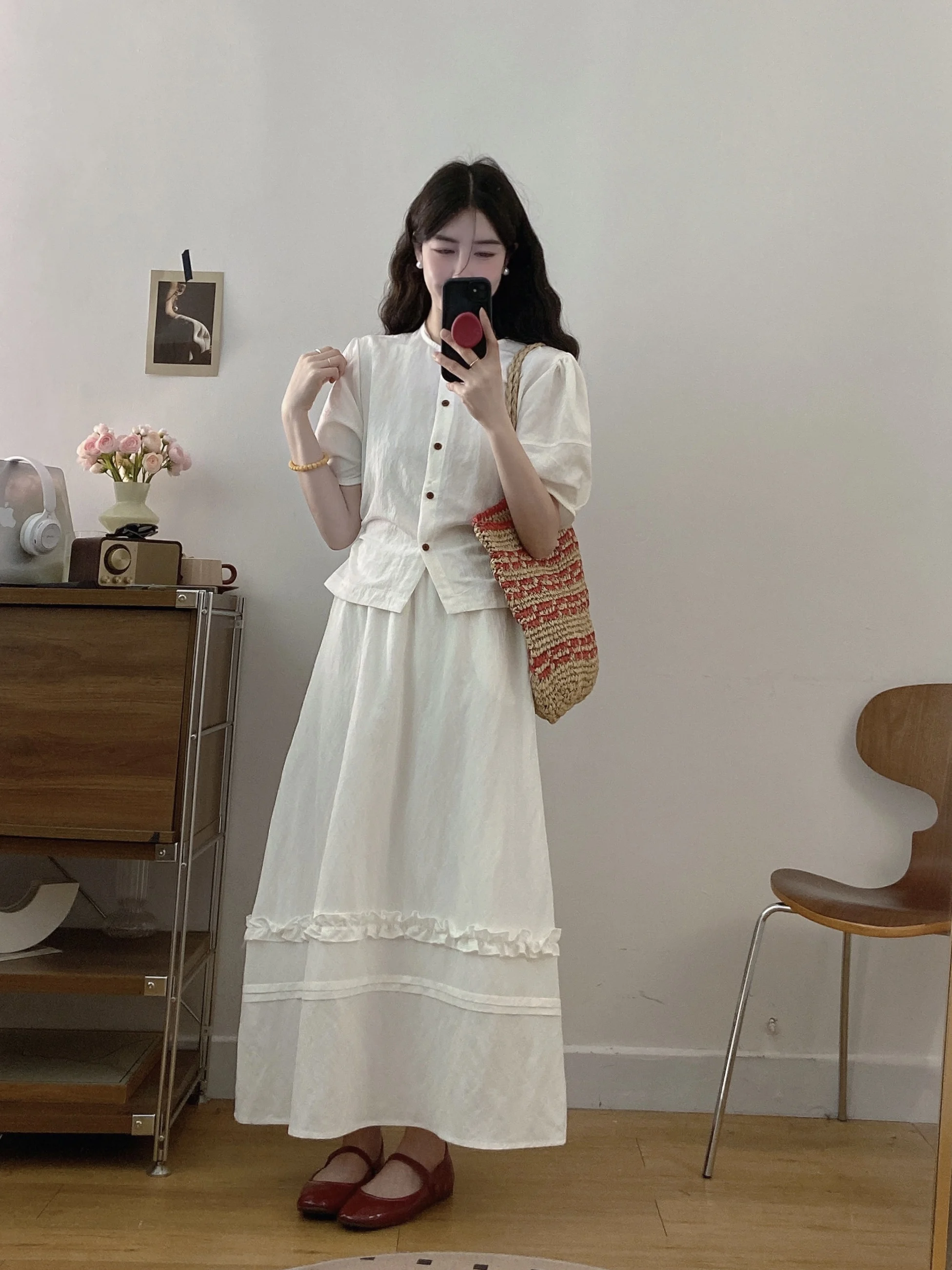 Conjunto de csa de emaecimento plus size e saia de cintura alta f moda outono coleção conjunto de duas peças fabr...