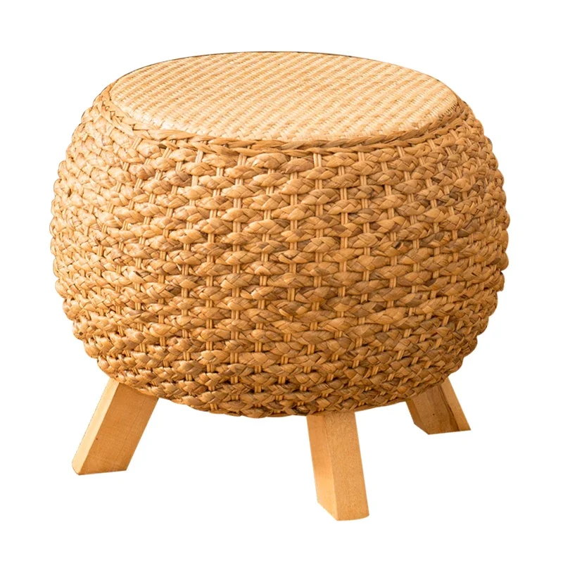 

Round Rattan Sitting Stool for Living Room Tea Table Makeup Bench for Bedroom Classical Music Practice Seat Guzheng Piano Stool